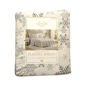 Lenox 6-Piece Soft & Warm 100% Cotton Flannel Sheet Set, Queen - Snow Day